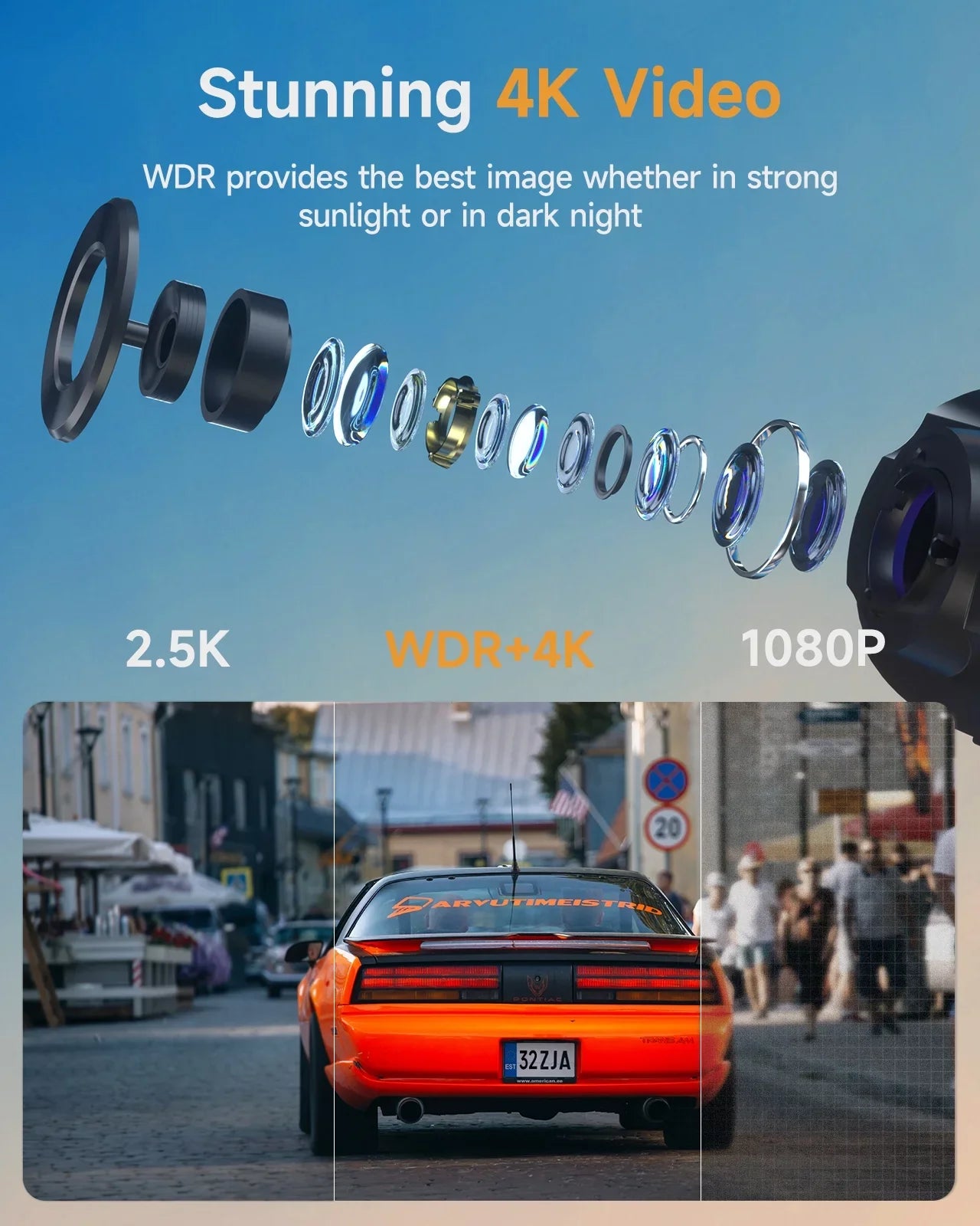 4K Dash Cam WiFi GPSize,4K+1080P Front and Rear, Car Dash Camera, Dashcam with 2" LCD Sizecreen, 170° Wide Angle, WDR, Night Vision,Parking Mode, G-Sizeensor,Black