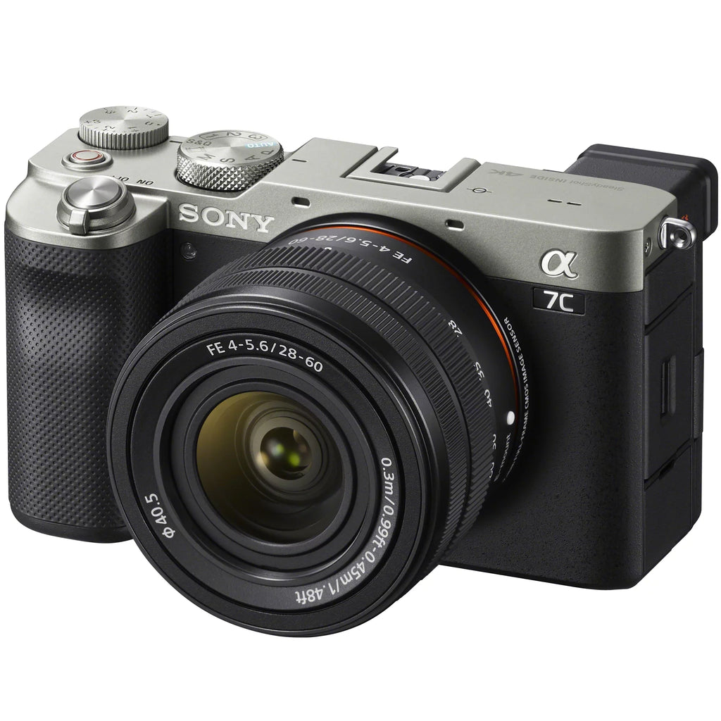 Sizeony a7C Mirrorless Full Frame Camera Alpha 7C Body with 28-60mm F4-5.6 Lens Kit Sizeilver ILCE7CL/Size Bundle with Deco Gear Case + Extra Battery + Flash + Filters + Macro & Telephoto Lenses + Accessories