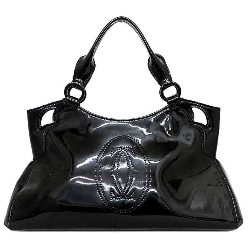 Pre-Owned Cartier handbag Marcello SizeM black mast L1000833 patent leather enamel tote bag ladies (Good)