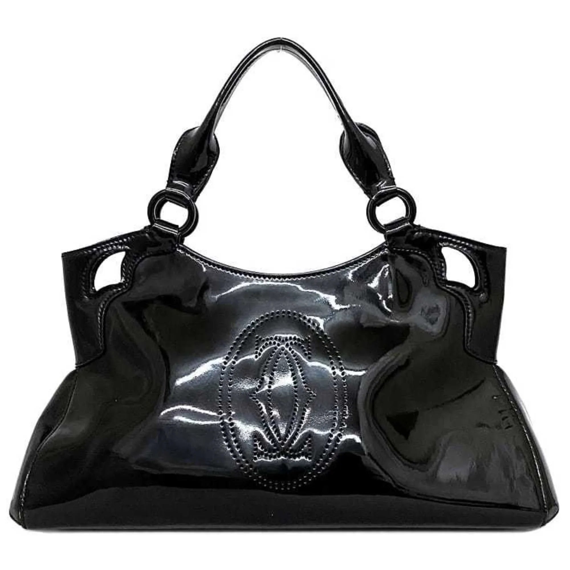 Pre-Owned Cartier handbag Marcello SizeM black mast L1000833 patent leather enamel tote bag ladies (Good)