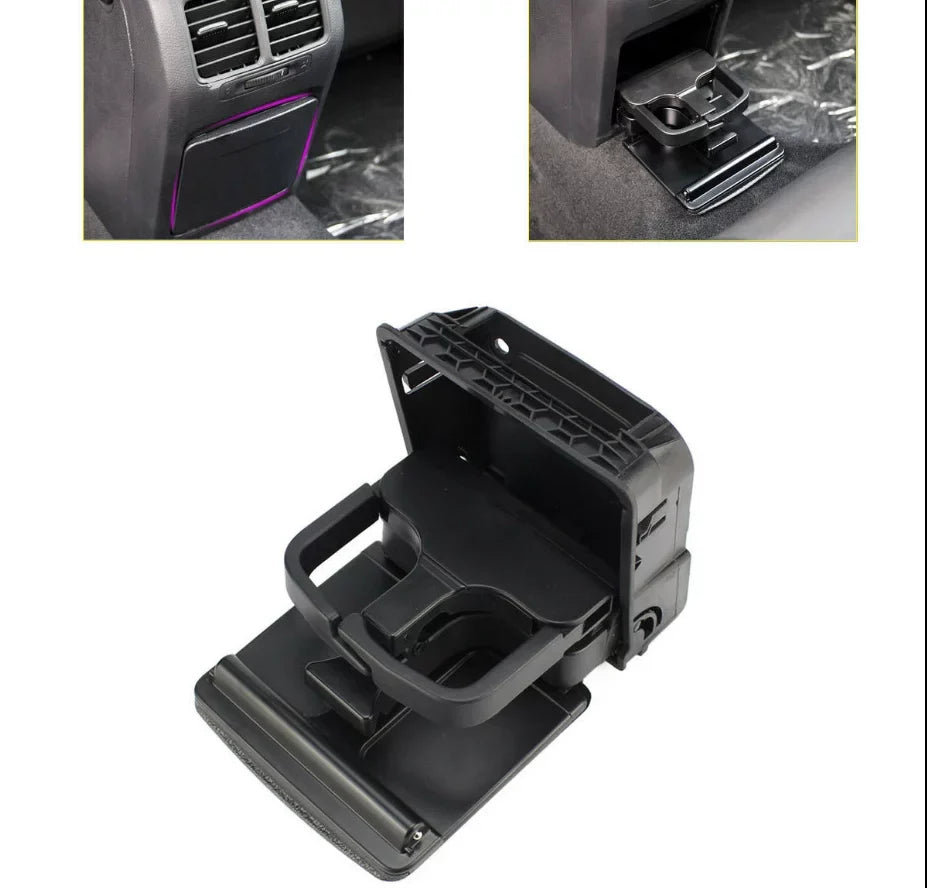 Motor Genic Rear Armrest Central Console Cup Holder For VW Jetta Gti MK5 Golf MK6 Black