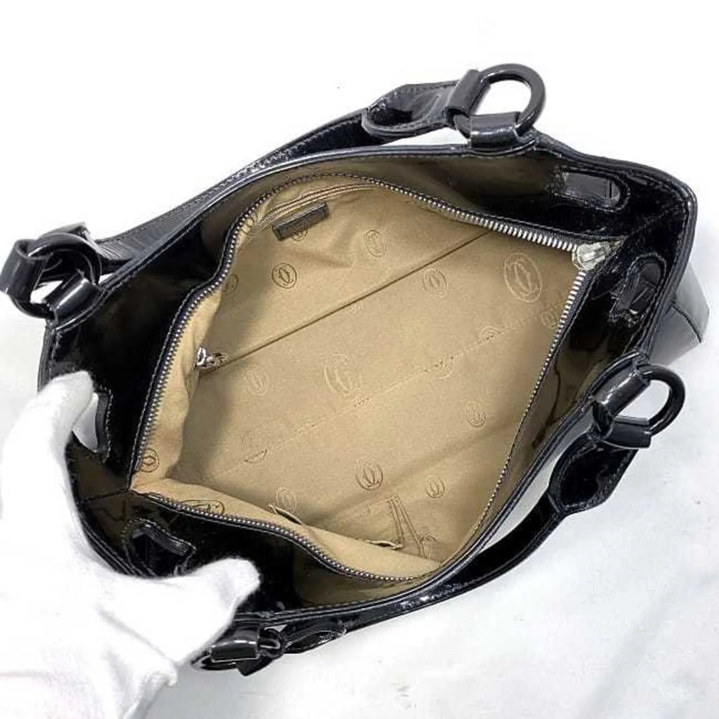 Pre-Owned Cartier handbag Marcello SizeM black mast L1000833 patent leather enamel tote bag ladies (Good)