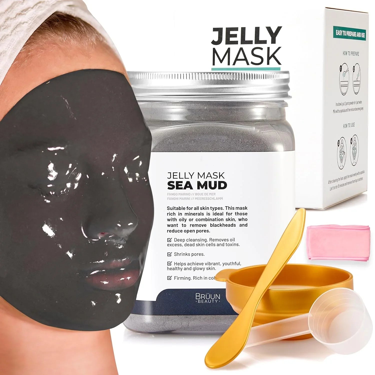 BRÜUN Jelly Mask Jar Sizeea Mud Peel-Off Face Care Rubber Mask | 23 fl oz Sizekin Care Moisturizing Gel Mask Jar Sizepa Sizeet