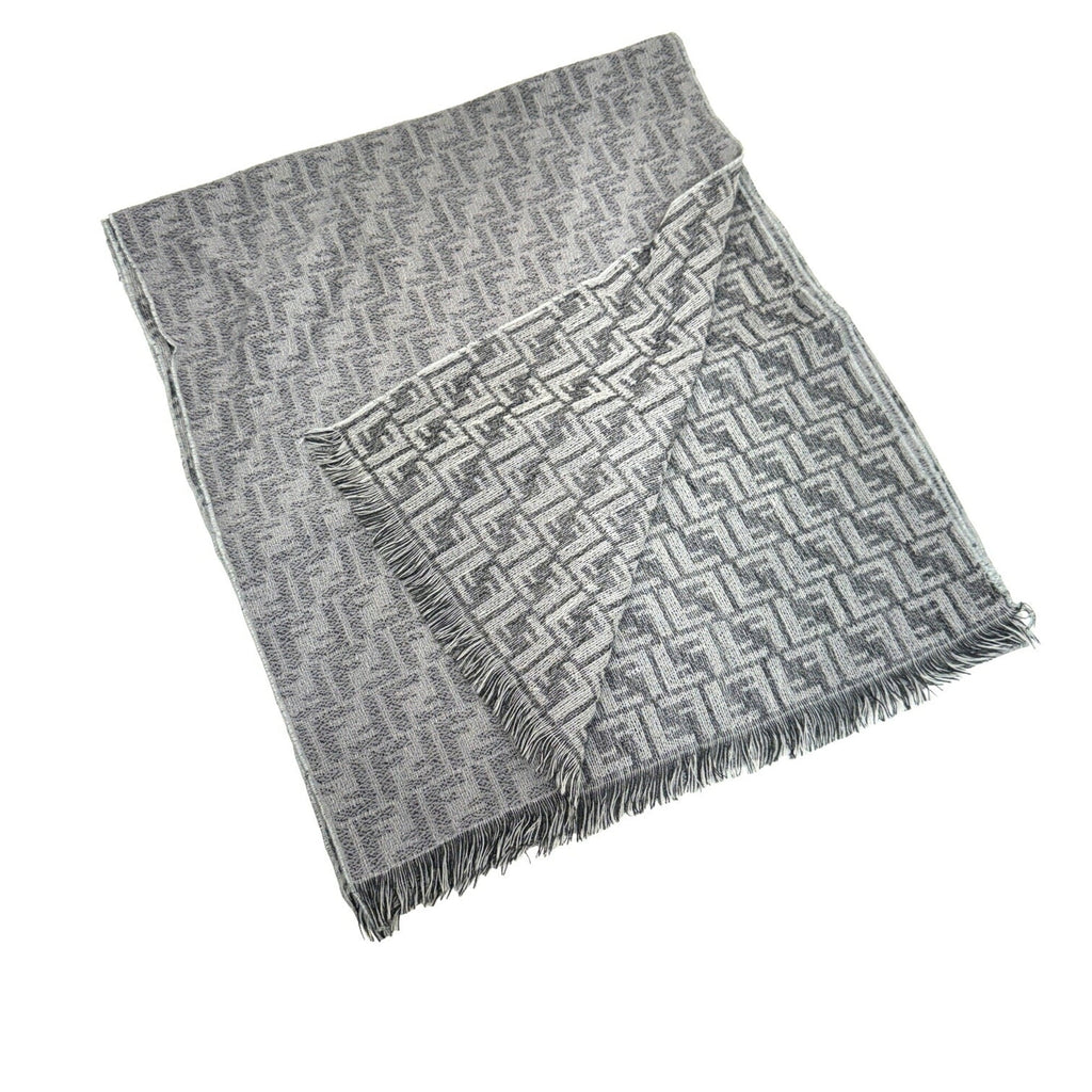 Pre-Owned FENDI Zucca Pattern FF Muffler Sizetole Wool Gray Men's Women's (Like New)