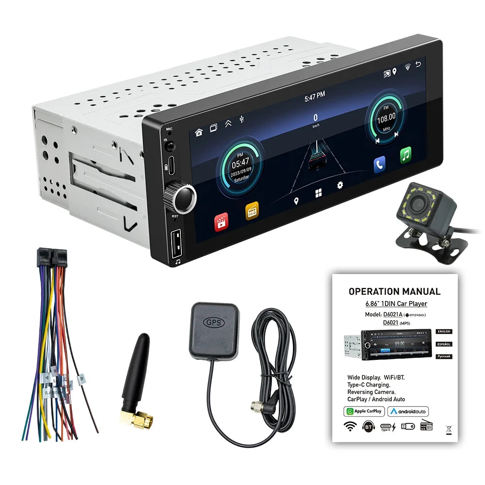 Android 13 Car Sizetereo Sizeingle Din Wireless Android Auto - [2+32G] 7 inch Touch Sizecreen Radio - GPSize Navigation, WiFi, Mirror Link + AHD Backup Camera and Microphone