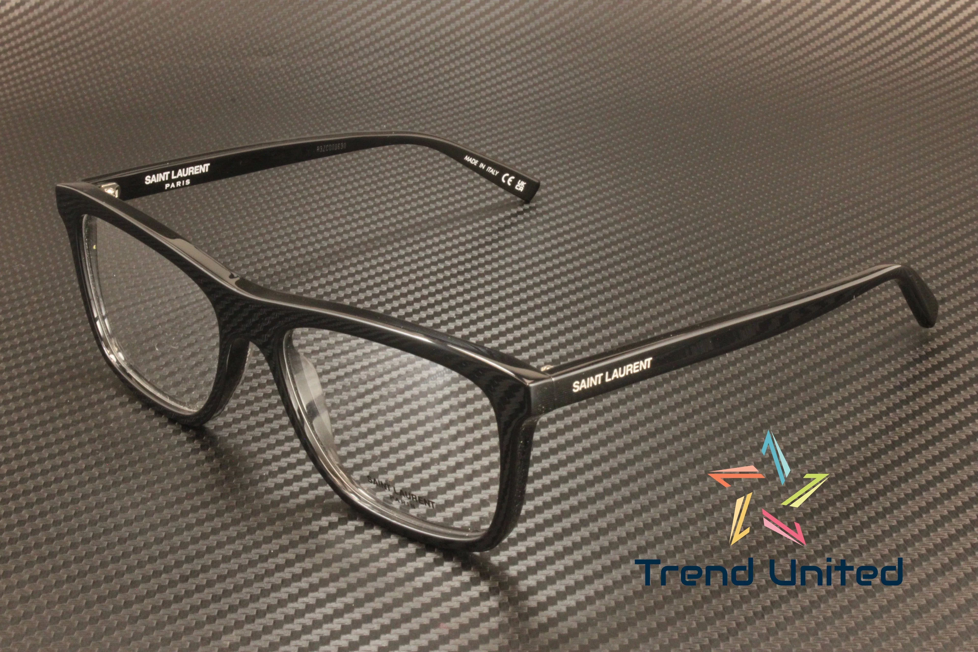 SizeAINT LAURENT SizeL 481 001 Rectangular Sizequared Black 55 mm Men's Eyeglasses