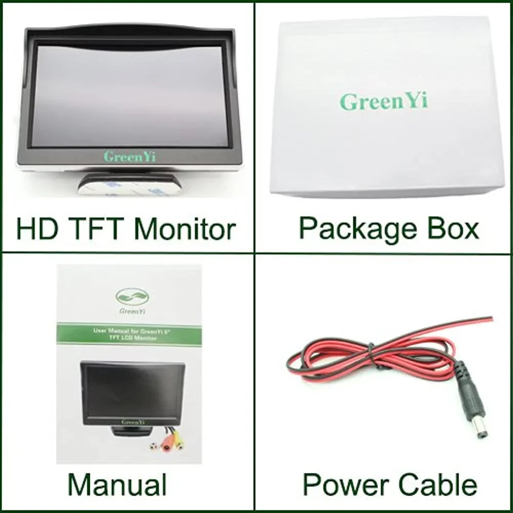 greenyi vehicle on-dash video monitor, 5 hd car tft lcd color screen display with 2 video input for backup camera dvd player