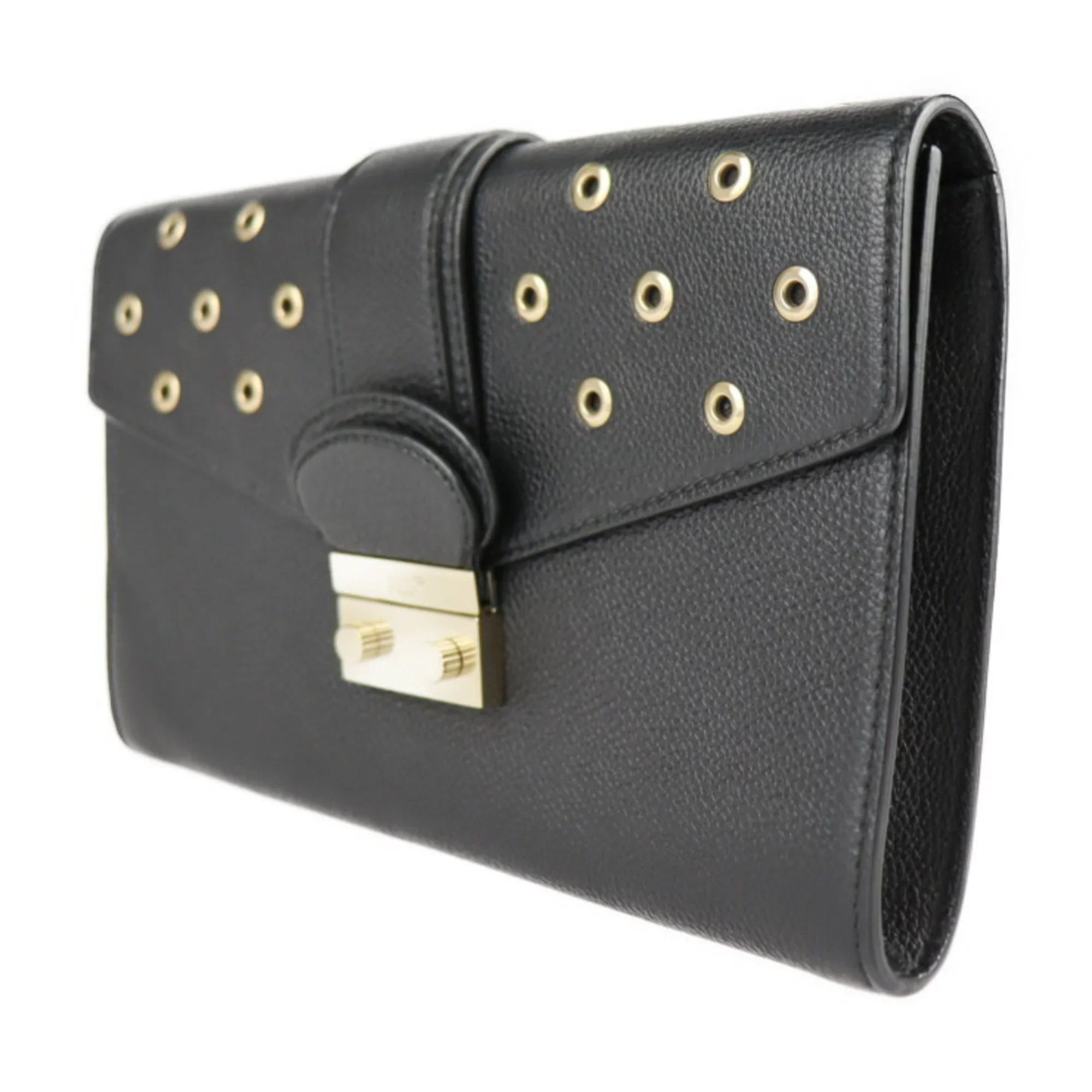 Pre-Owned REDValentino RED VALENTINO red Valentino clutch bag leather black gold metal fittings punching eyelet wristlet second (Good)