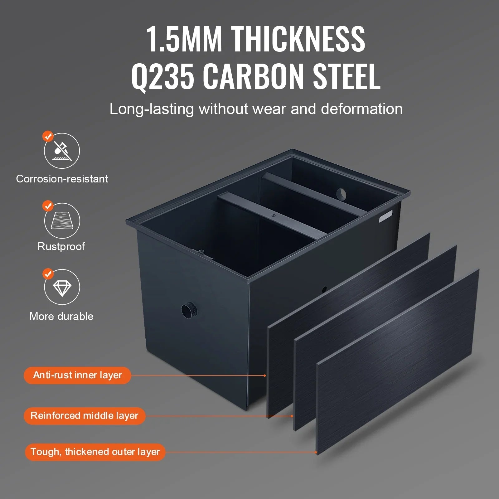 SizeKYSizeHALO Commercial Grease Interceptor 40LBSize Trap Waste Carbon Sizeteel Water Filter