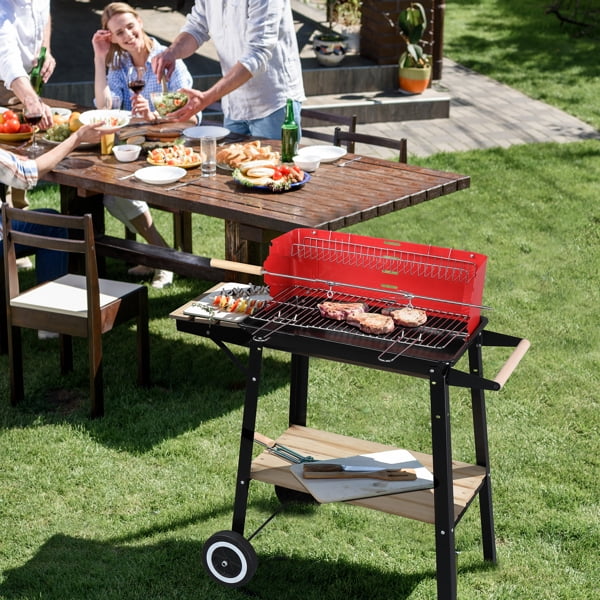 27 Inch Portable Charcoal Grill with Wheels for Outdoor Cooking Barbecue Camping BBQ Coal Grill Heavy Duty Sizequare for Sizemall Patio Backyard