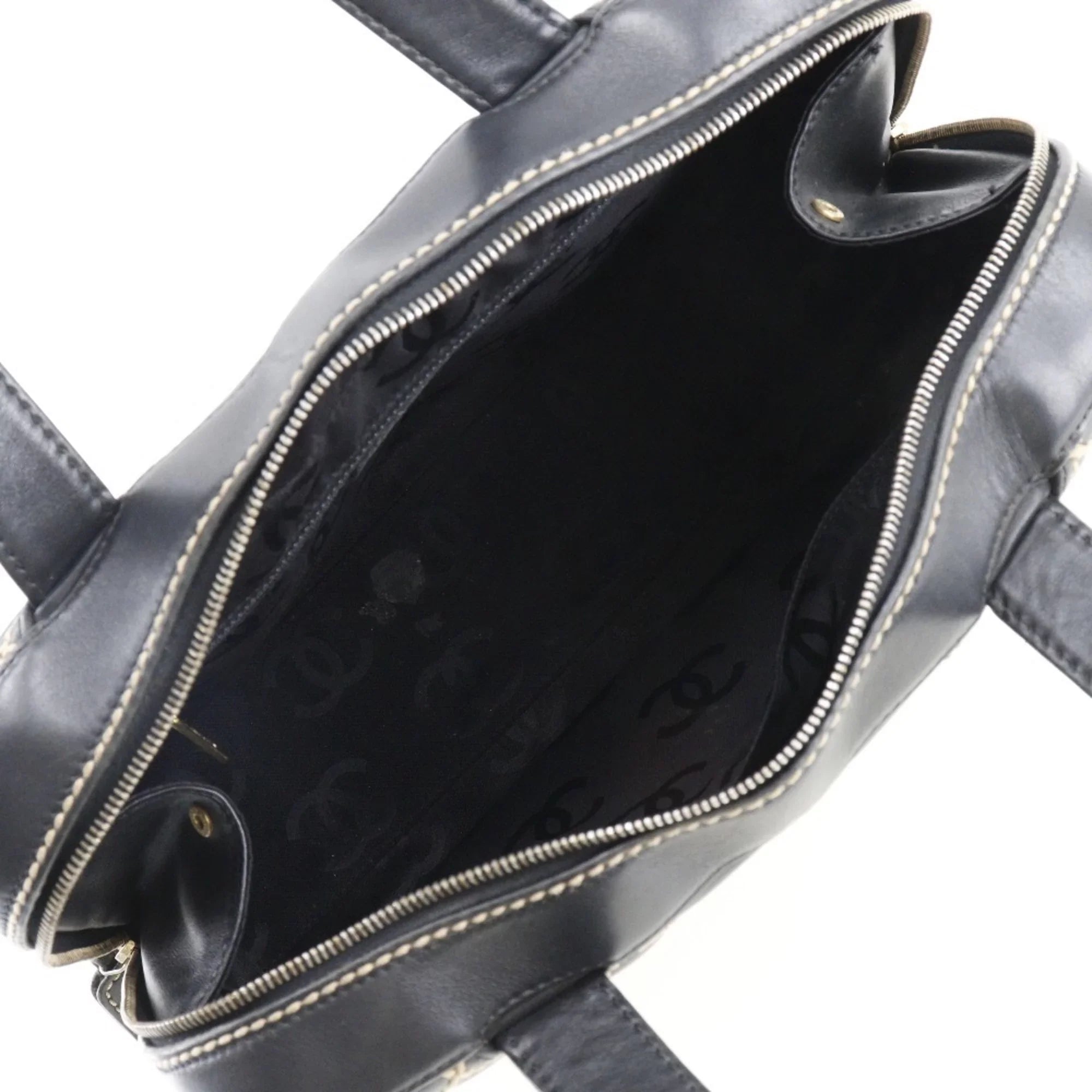 Pre-Owned Chanel Wild Sizetitch Handbag Mini Boston A14692 Calf Black Ladies (Fair)