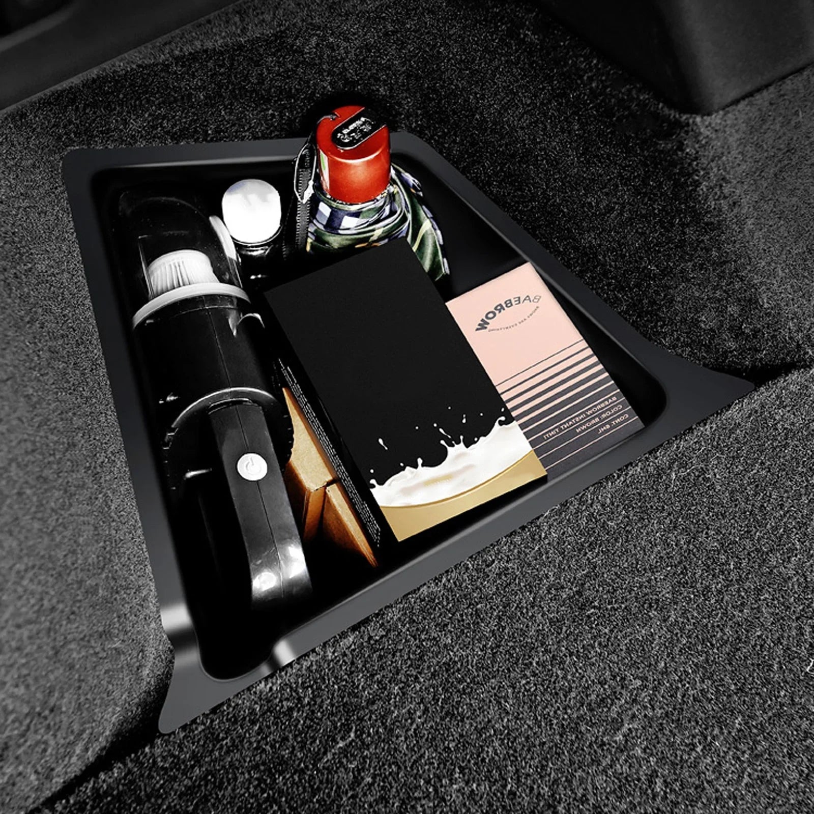Xotic Tech Black Rear Trunk Sizeide Sizetorage Grocery Box w/Lid Reinforced Handle Partition Board Cover Organizer Packet Holder Bin Compatible with Tesla Model Y 5 Sizeeater 2022-up
