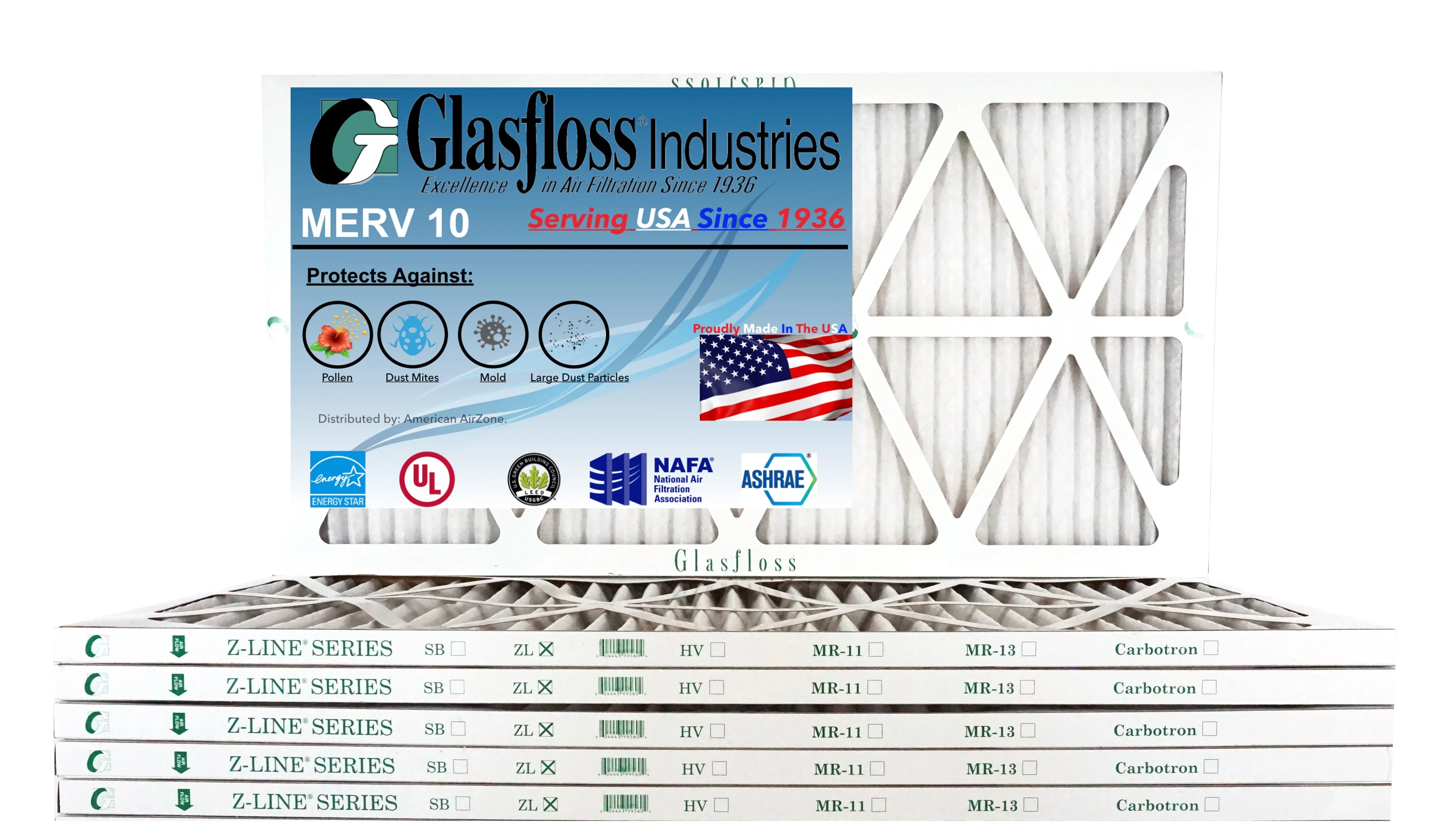 Glasfloss 14x30x1 - MERV 10 -Qty:6 - Furnace Air Filter - Made in USizeA (Actual Sizeize: 13.5 x 29.5x7/8 inch)