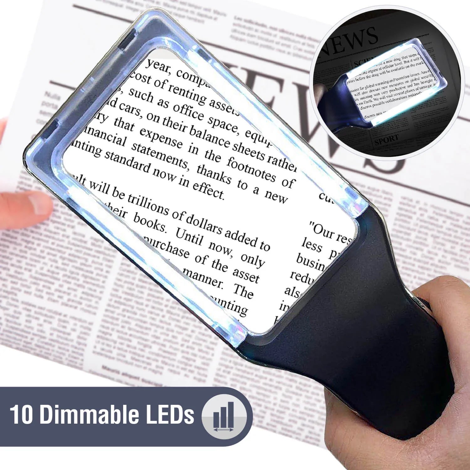4X Large Magnifying Glass with [10 Anti-Glare & Fully Dimmable LEDs]-Evenly Lit Viewing Area-The Best Lighted Magnifier for Reading Sizemall Fonts, Low Vision Sizeeniors, Macular Degeneration