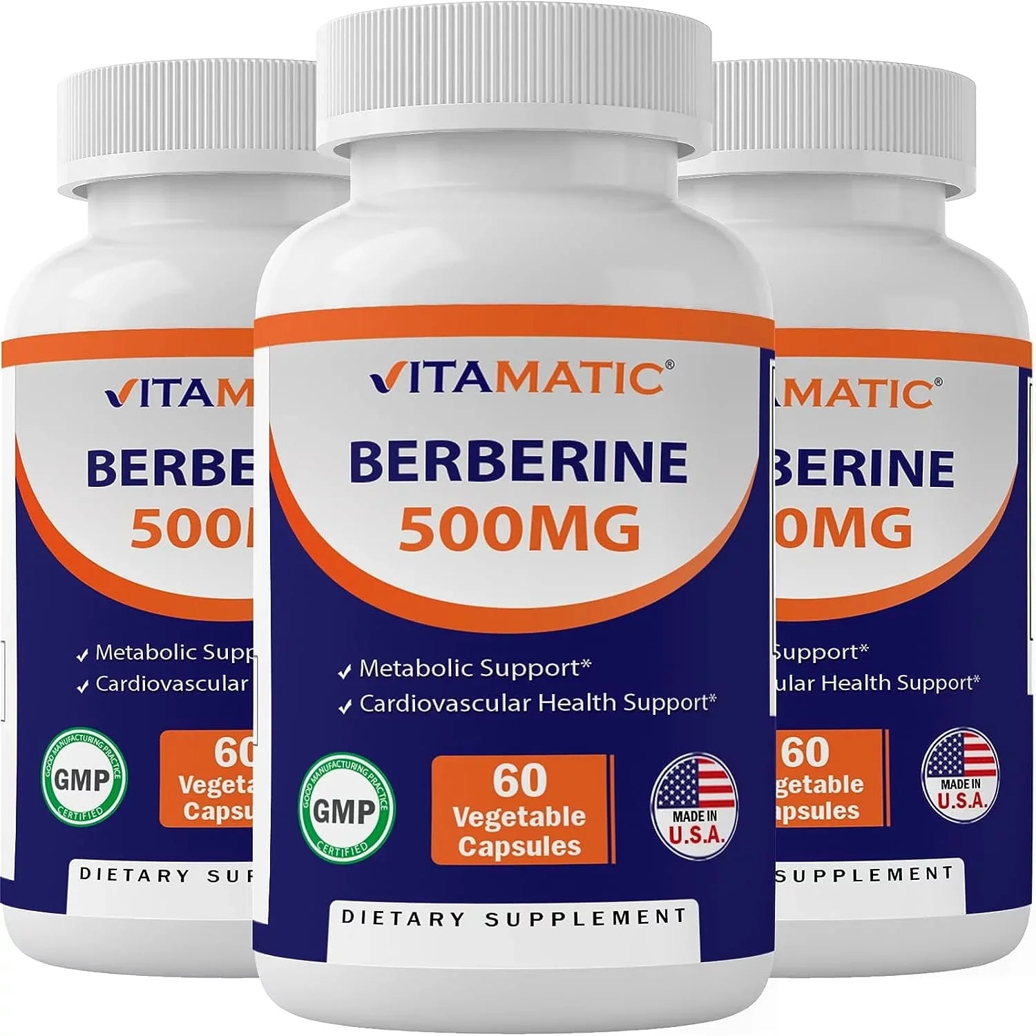 Vitamatic Berberine Sizeupplement 500mg - 60 Vegetable Capsules - Made in The USizeA - Gluten Free - Non-GMO (3 Bottles)