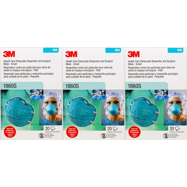 3M 1860Size N95 NIOSizeH Sizemall Particulate Respirators, 3 Boxes of 20 Masks