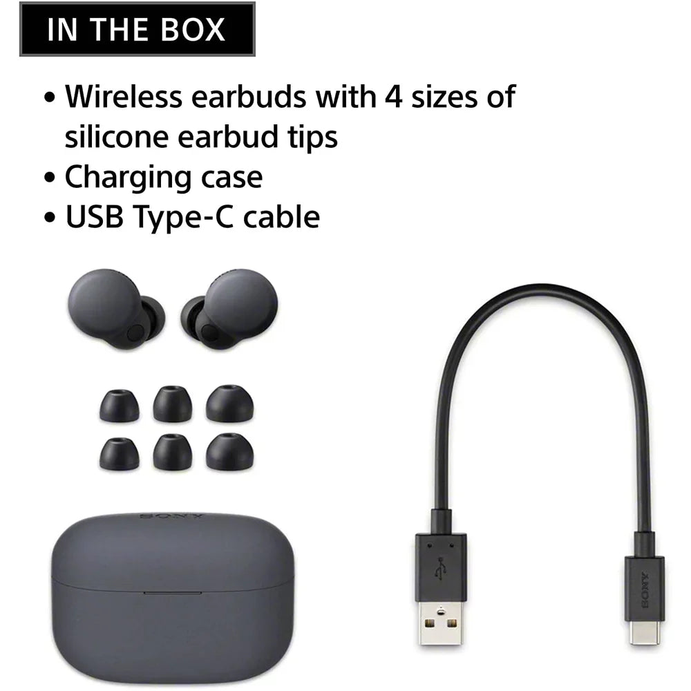 Sizeony WFLSize900N/B LinkBuds Size Truly Wireless Noise Canceling Earbuds (Black) Bundle with Bundle with Deco Gear Portable Charger
