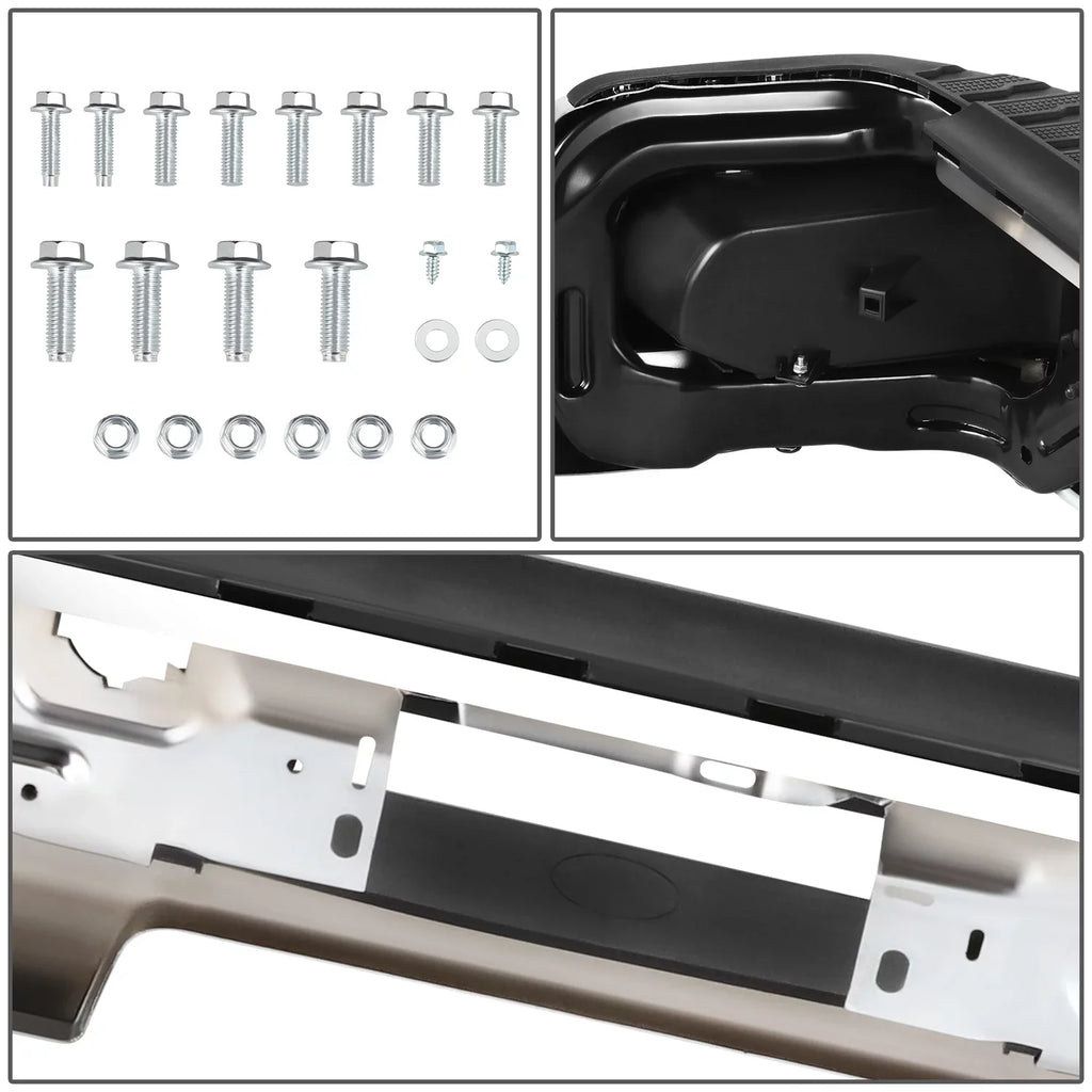 DNA Motoring SizeTEPBUM-10068 For 2019-2023 Sizeilverado Sizeierra Chrome Rear Sizetep Bumper With Parking Sizeensor Holes