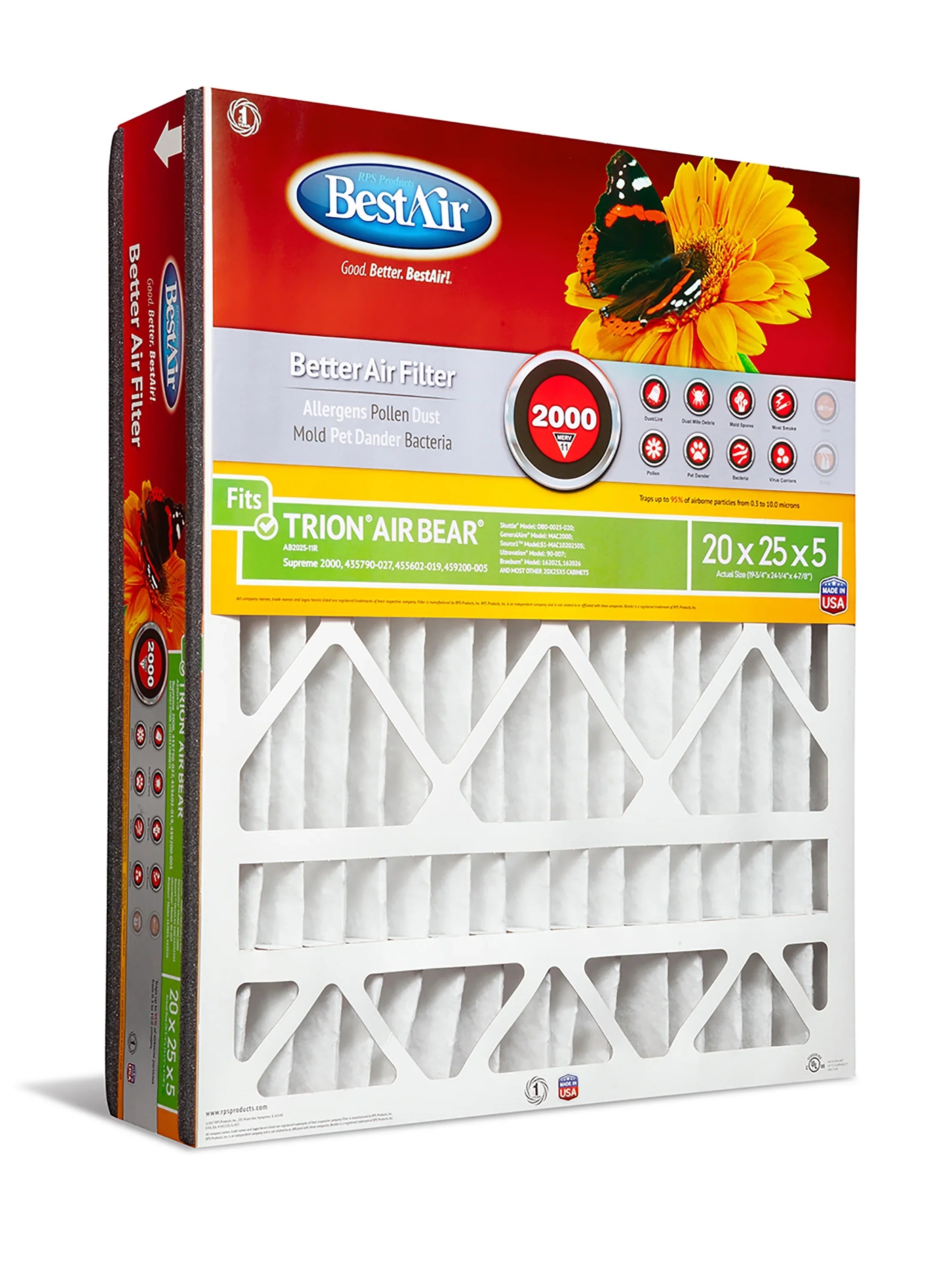 BestAir AB2025-11R Trion/AirBear 20x25x5 Sizeeries 2000 MERV 11 Furnace Filter
