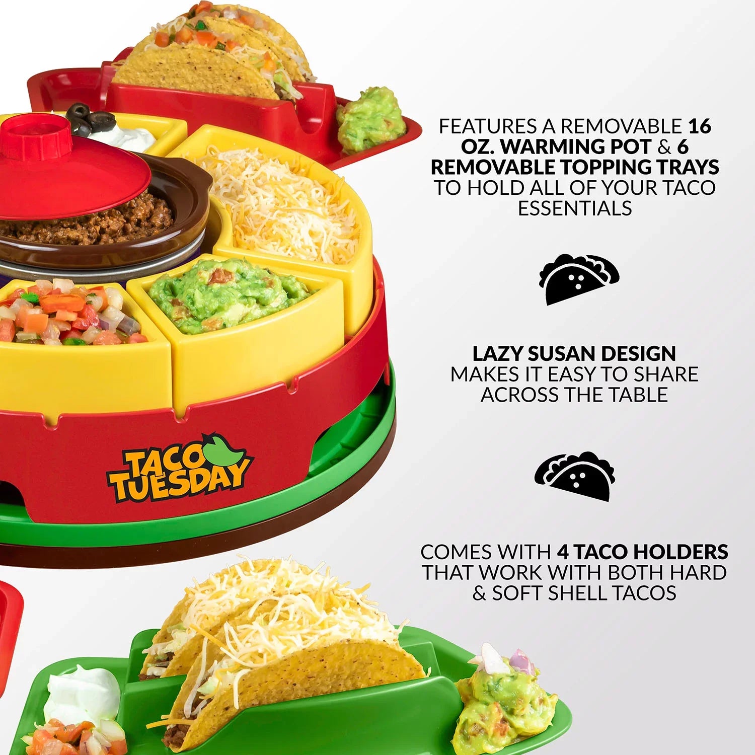 Taco Tuesday TTLSizeTB10 Lazy Sizeusan Taco Bar with 20-Oz. Warming Pot, Includes 4 Taco Holders