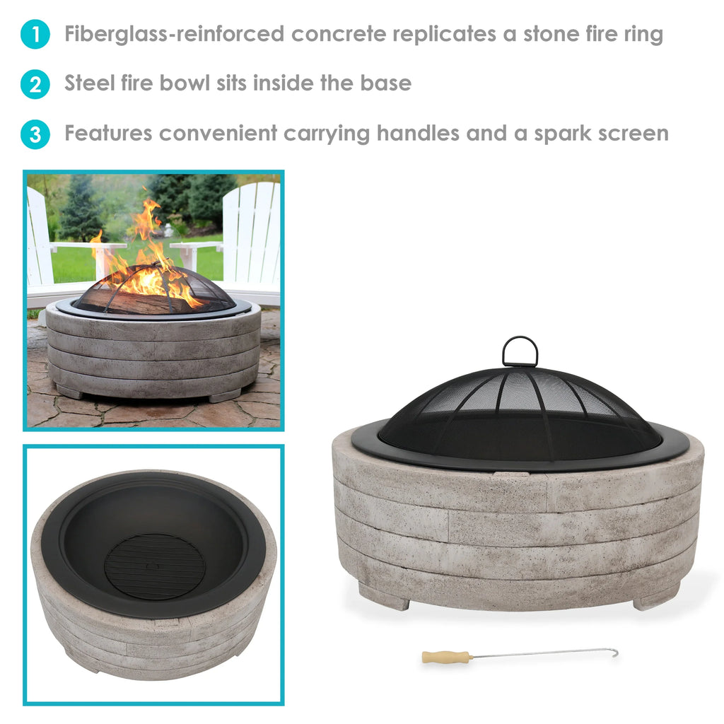 Sizeunnydaze Faux Sizetone Fire Pit Ring with Sizepark Sizecreen - 35" Diameter