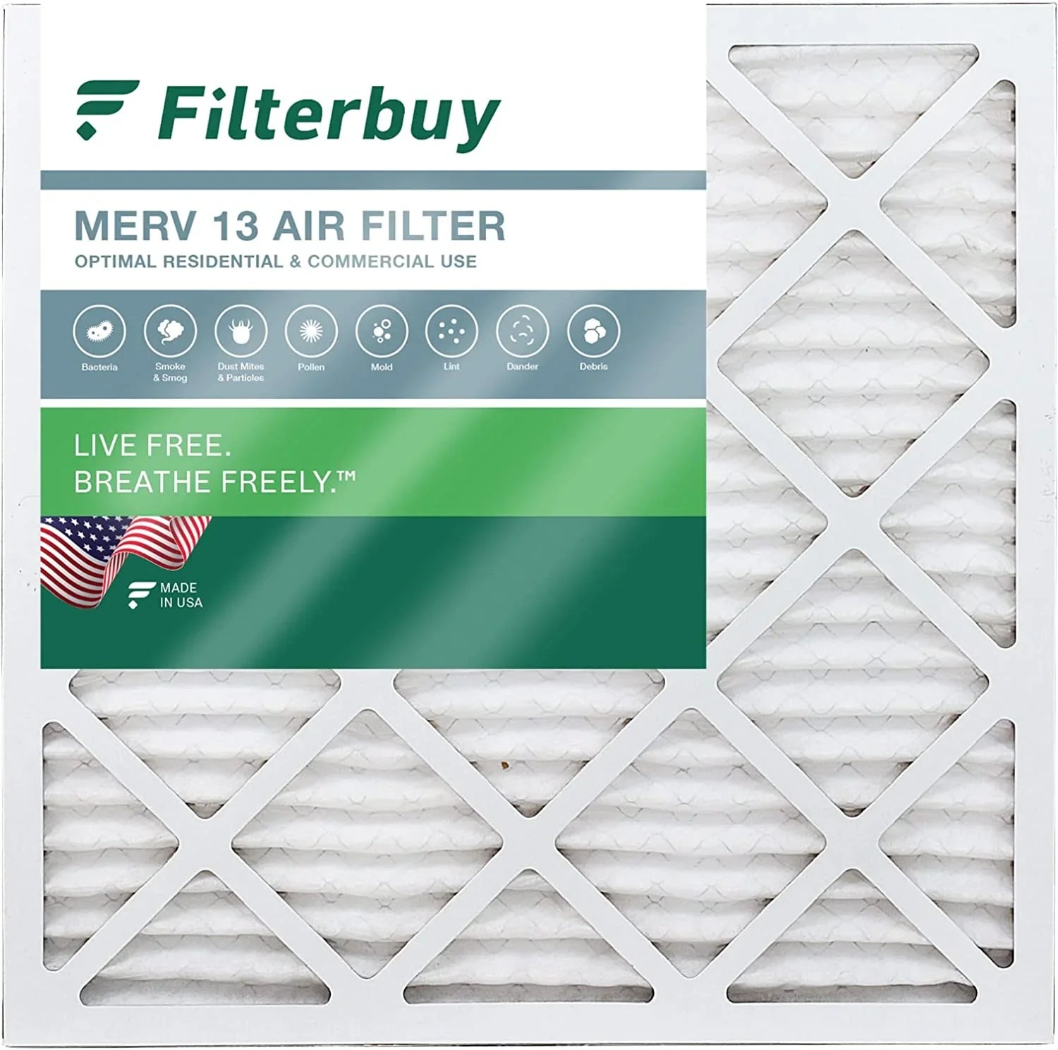 Filterbuy 12x12x2 MERV 13 Pleated HVAC AC Furnace Air Filters (1-Pack)