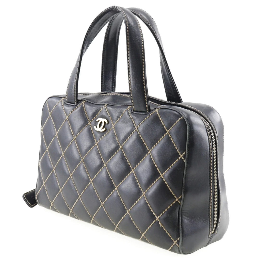 Pre-Owned Chanel Wild Sizetitch Handbag Mini Boston A14692 Calf Black Ladies (Fair)