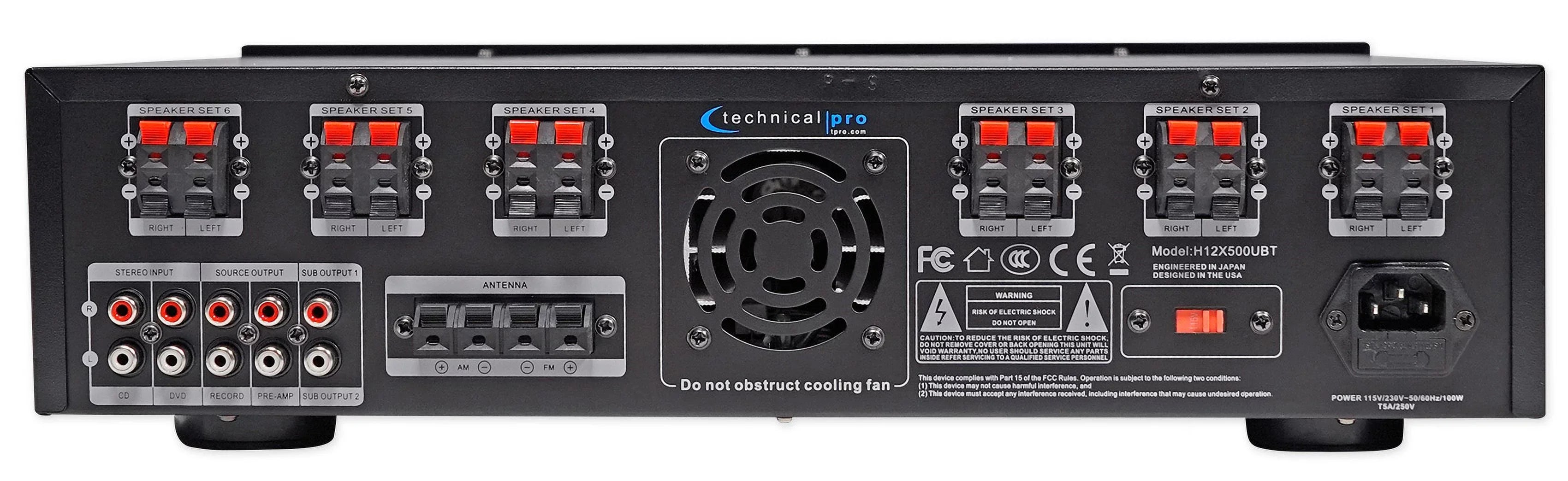 Technical Pro 6000w 6-Zone Home Theater Bluetooth Receiver+(6) Wall Sizepeakers