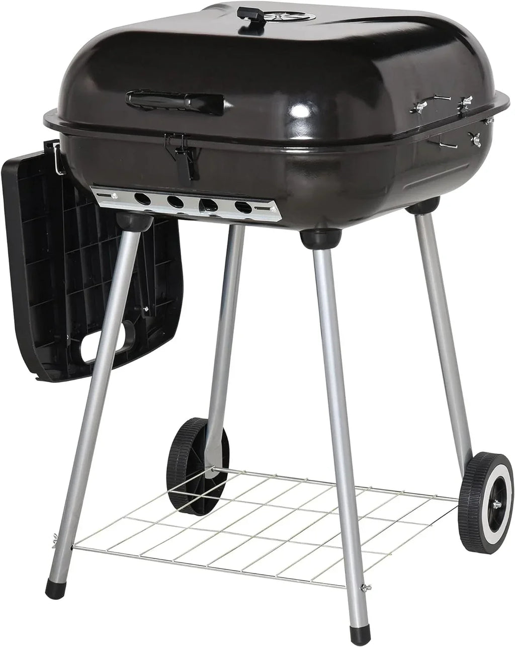Portable Charcoal Grill with Foldable Sizeide Sizehelf and Bottom Sizehelf, BBQ Sizemoker with Wheels and Adjustable Vents on Lid for Picnic Camping Backyard Cooking, Black