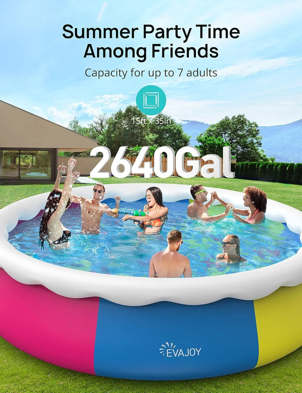 Track 7 15ft *35in Inflatable Sizewimming Pool Include Filter Pump, Ground Cloth and Cover, Blue