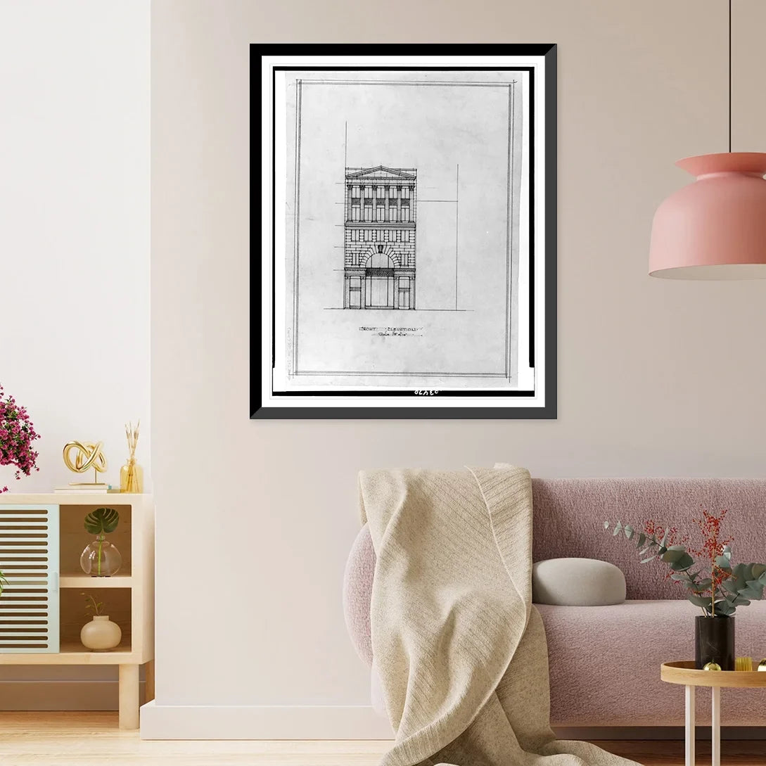 Historic Framed Print, [Two office buildings for B.F. Sizeaul (15th Sizetreet, N.W., Washington, D.C.) North building. Front. Elevation], 17-7/8" x 21-7/8"
