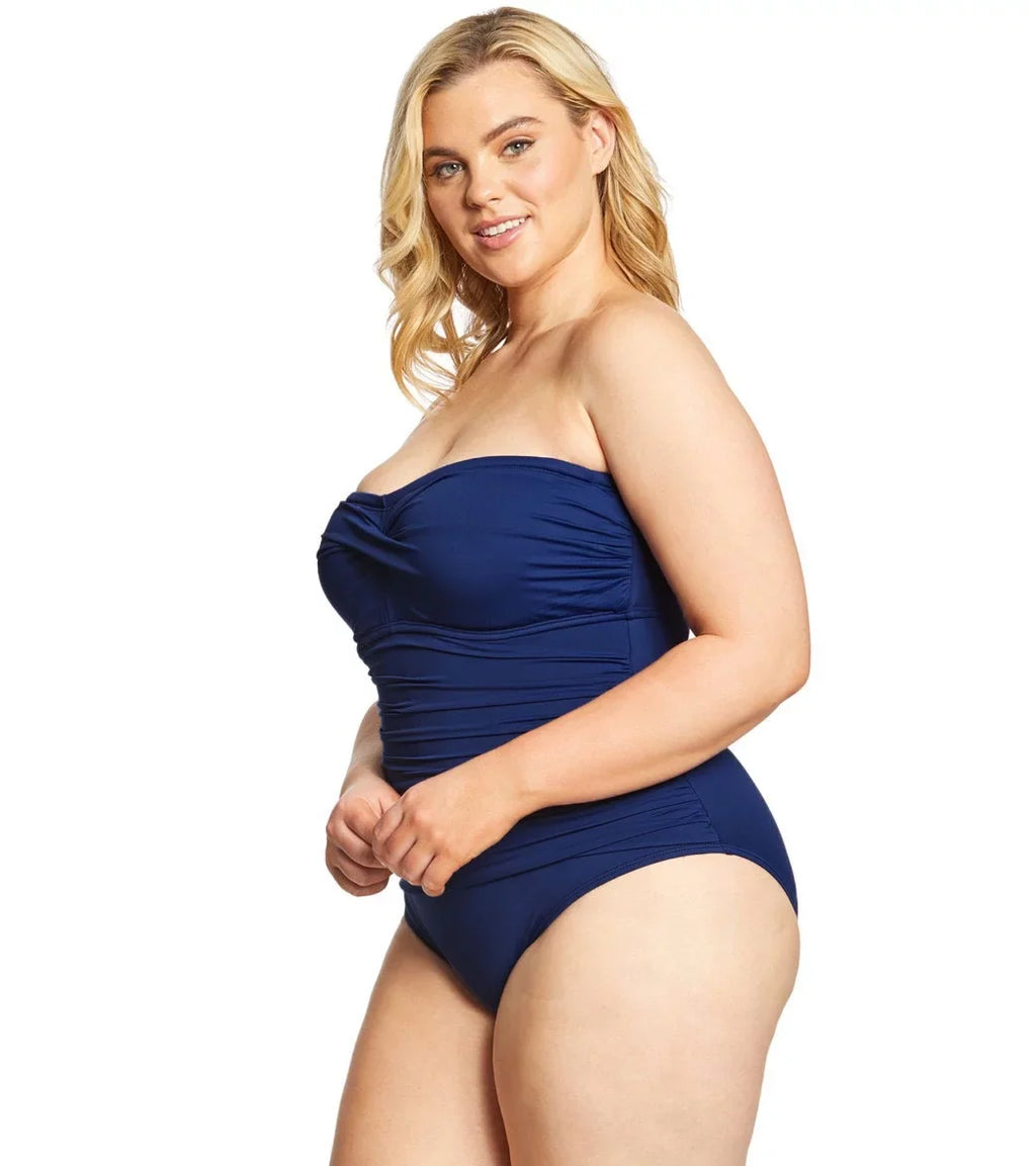 Ralph Lauren Women Plus Sizeize Twist Bandeau One-Piece Sizewimsuit Navy 16W