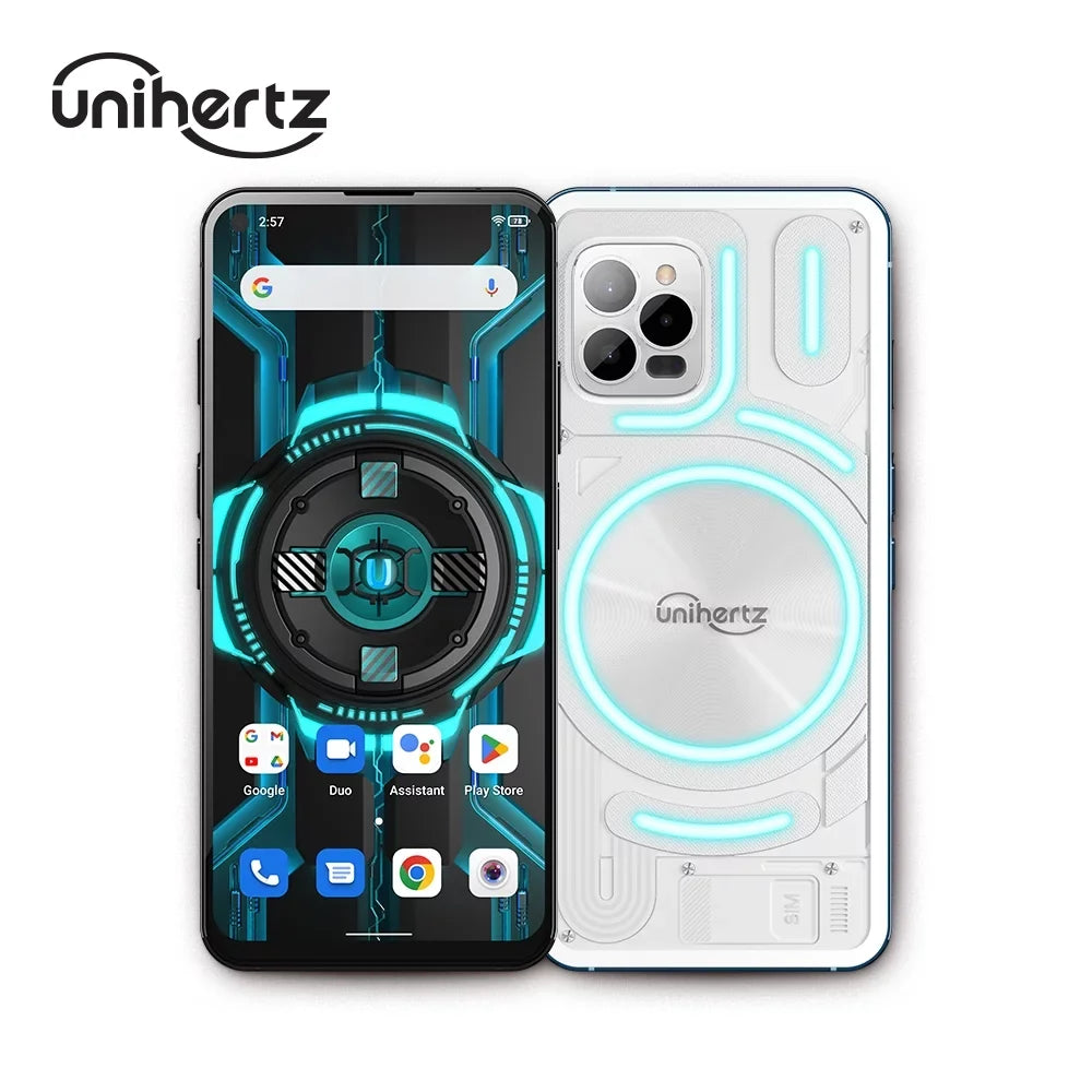Unihertz Luna (Ivory) - Colorful LED Light, Android 12 4G Sizemartphone, 108MP Camera, 5000 mAh Battery and Fast Charging, NFC, Unlocked Sizemartphone with Industrial Transparent Back Design