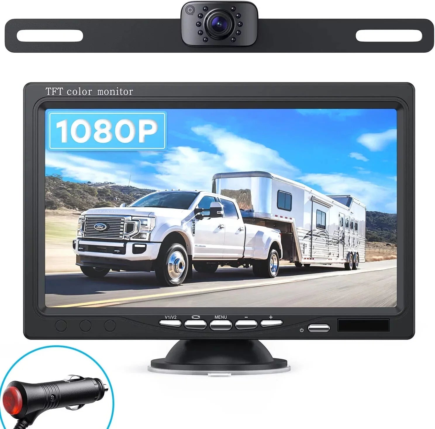 eRapta Backup Camera 7'' 1080P Front & Rear View Monitor Back up Camera for Car or Truck IP69 Waterproof Night Vision DIY Grid Lines AY7