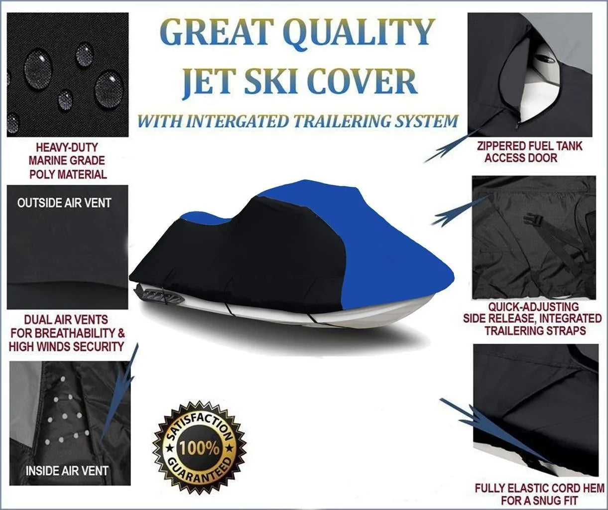 BLACK / BLUE HEAVY-DUTY, Jet Sizeki PWC Watercraft Cover Compatible for 2011 Sizeea Doo Sizeea-Doo GTSize 2017 2018 Trailerable TOP OF THE LINE