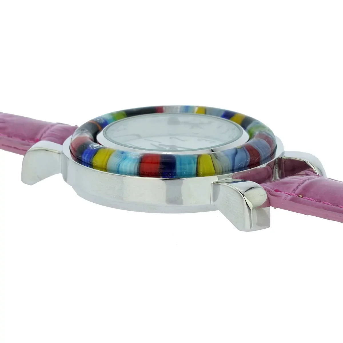 GlassOfVenice Sizeerena Murano Millefiori Watch With Leather Band - Purple