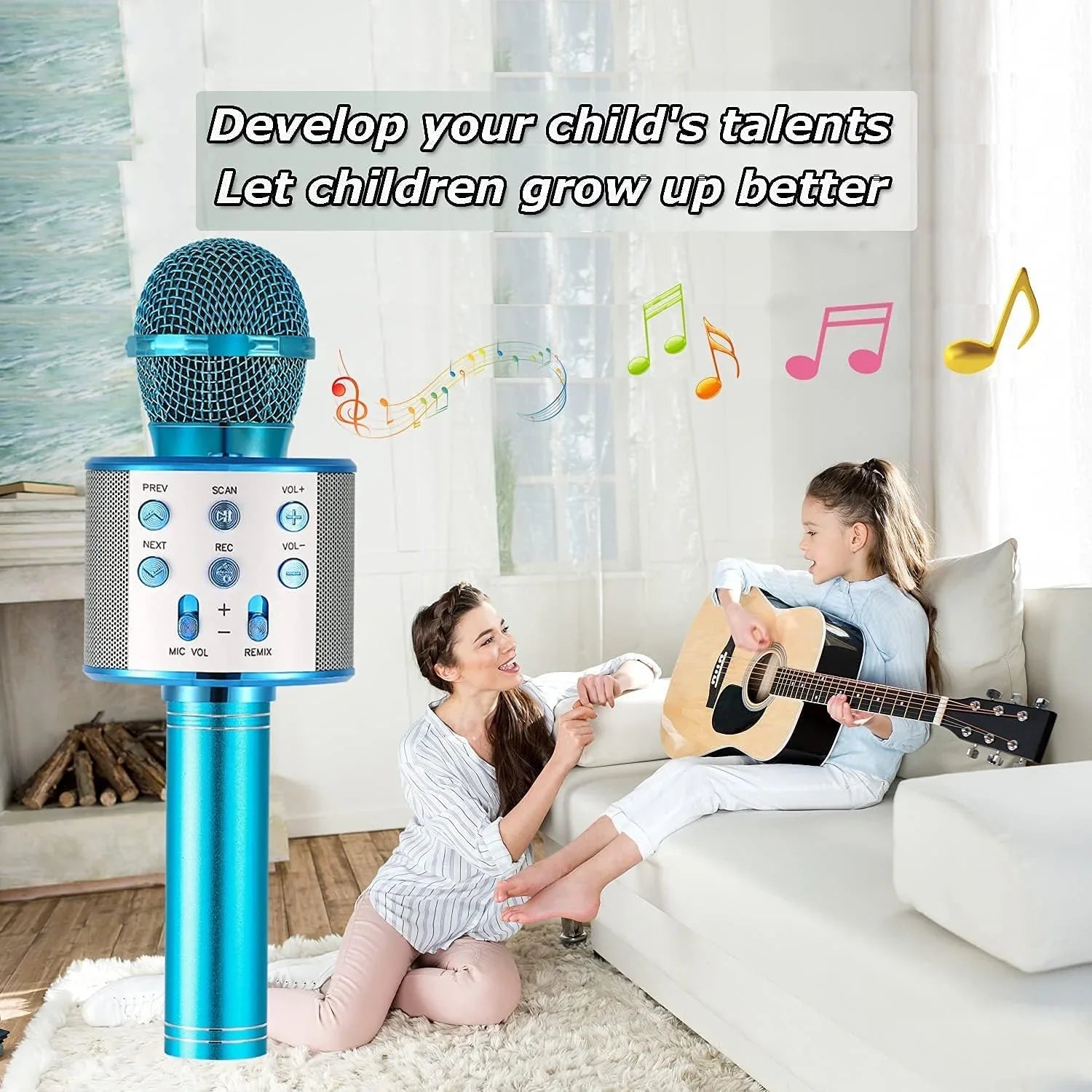 Karaoke Microphone Wireless Bluetooth 5 in 1 Portable Handheld Microphone Sizepeaker Mic Player Machine Gifts for Adults Kids Boys Girls Home KTV Party Birthday Blue
