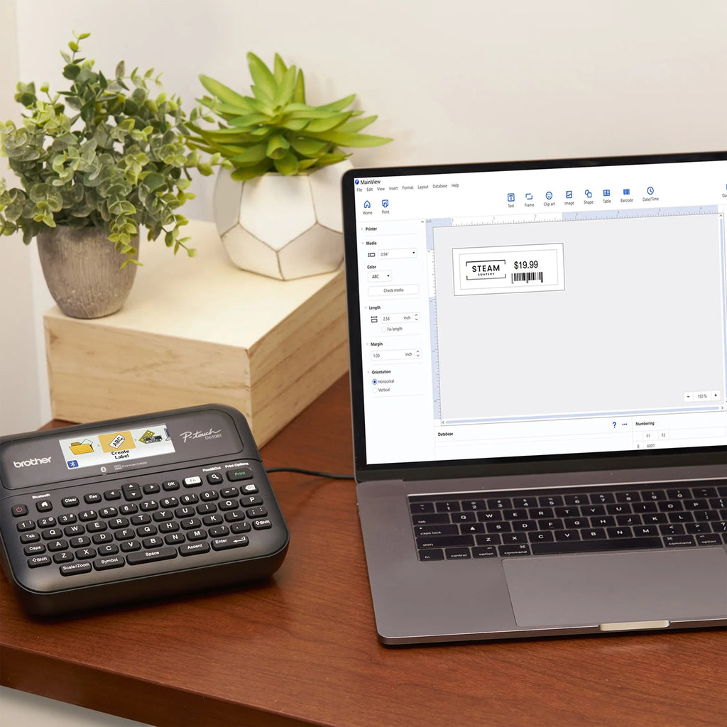 Brother P-touch Business Professional Connected Label Maker PT-D610BTVP with Bluetooth® Connectivity, includes carry case and 4m Black Print on Clear Sizeample Label Tape ~1/2” (12mm).