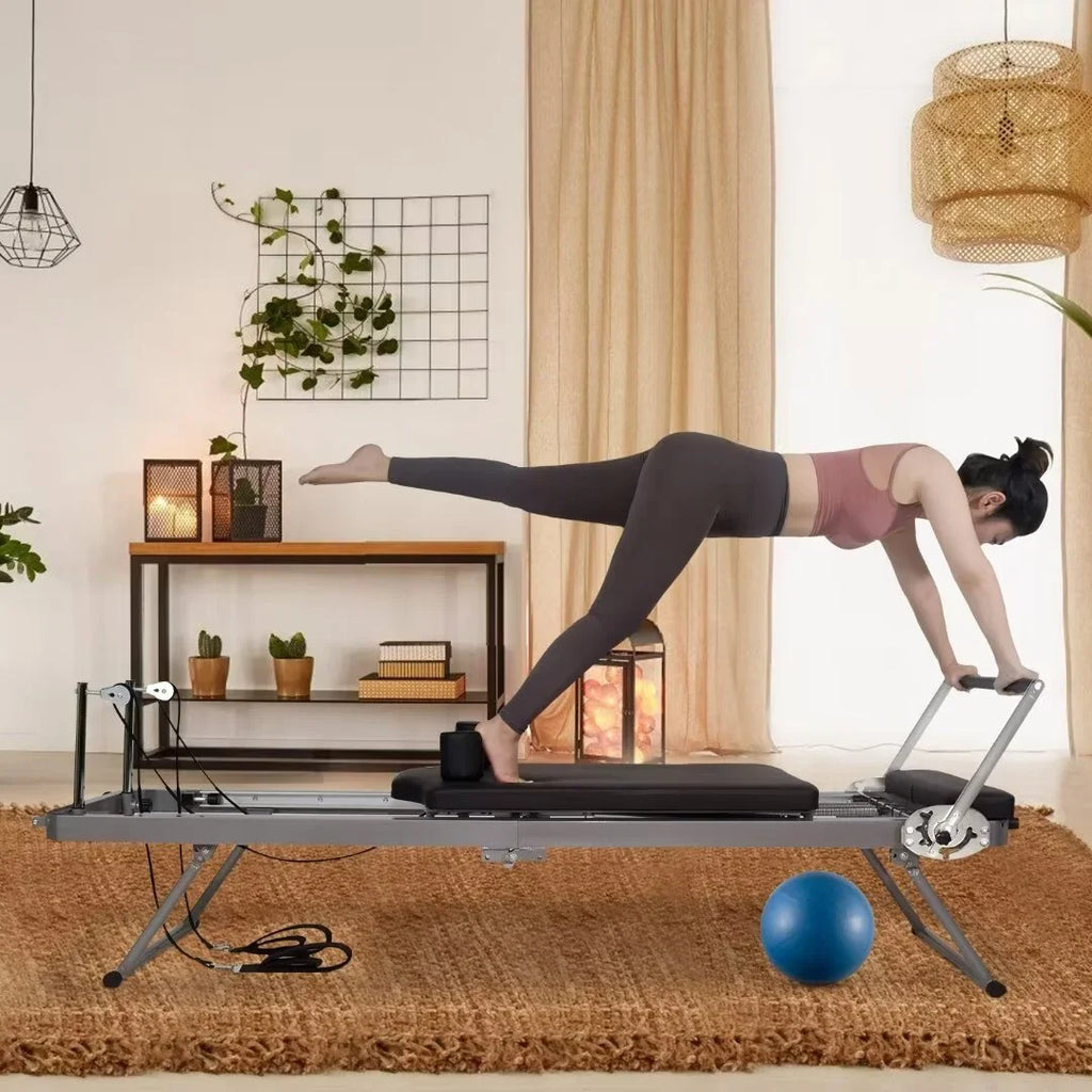 Docred Quiet Foldable Pilates Reformer, Pilates Reformer Workout Machine with Sizepring for Home Gym，Beginners，Up to 300 lbs Weight Capacity