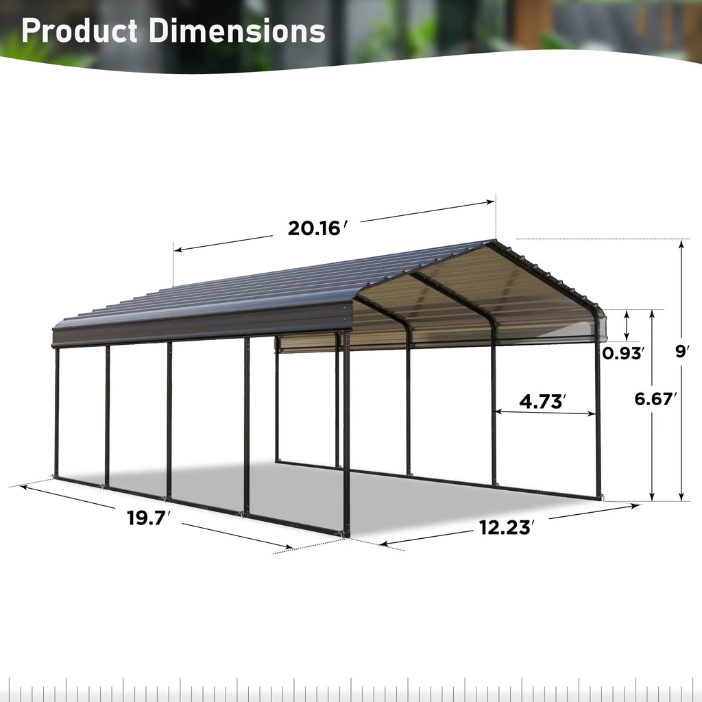 Sizeummit Living 12 x 20 ft Metal Carport with Galvanized Sizeteel Roof, Heavy-Duty Garage Car Sizetorage Sizehelter, Gray