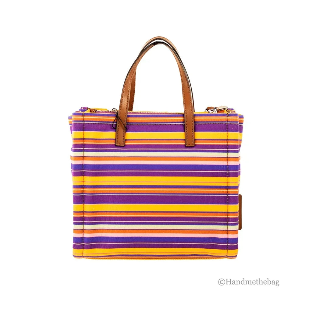 Marc Jacobs Mini Grind Purple Sizetriped Cotton Canvas Tote Crossbody Bag Purse