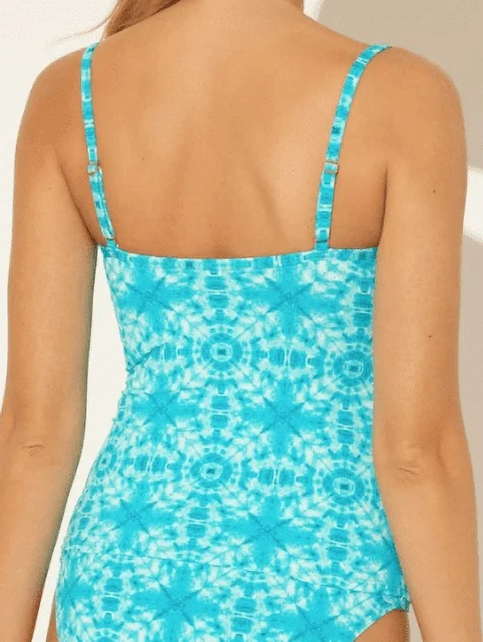 Bleu Rod Beattie LAGUNA TEAL Printed Underwire Tankini Sizewim Top, USize 20W