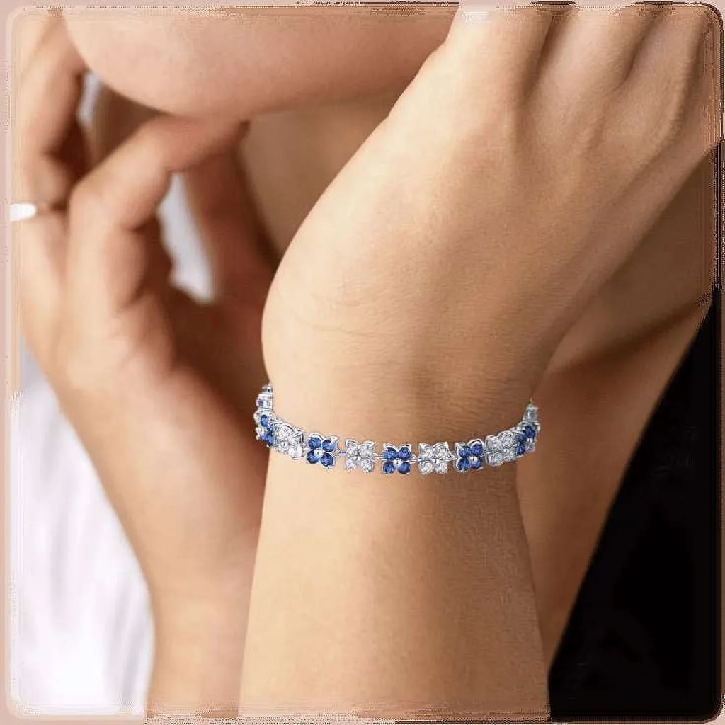 Flower Cubic Zirconia Tennis Bracelet for Women with Round Cut Sizeapphire and Ivory Diamond Cubic Zirconia