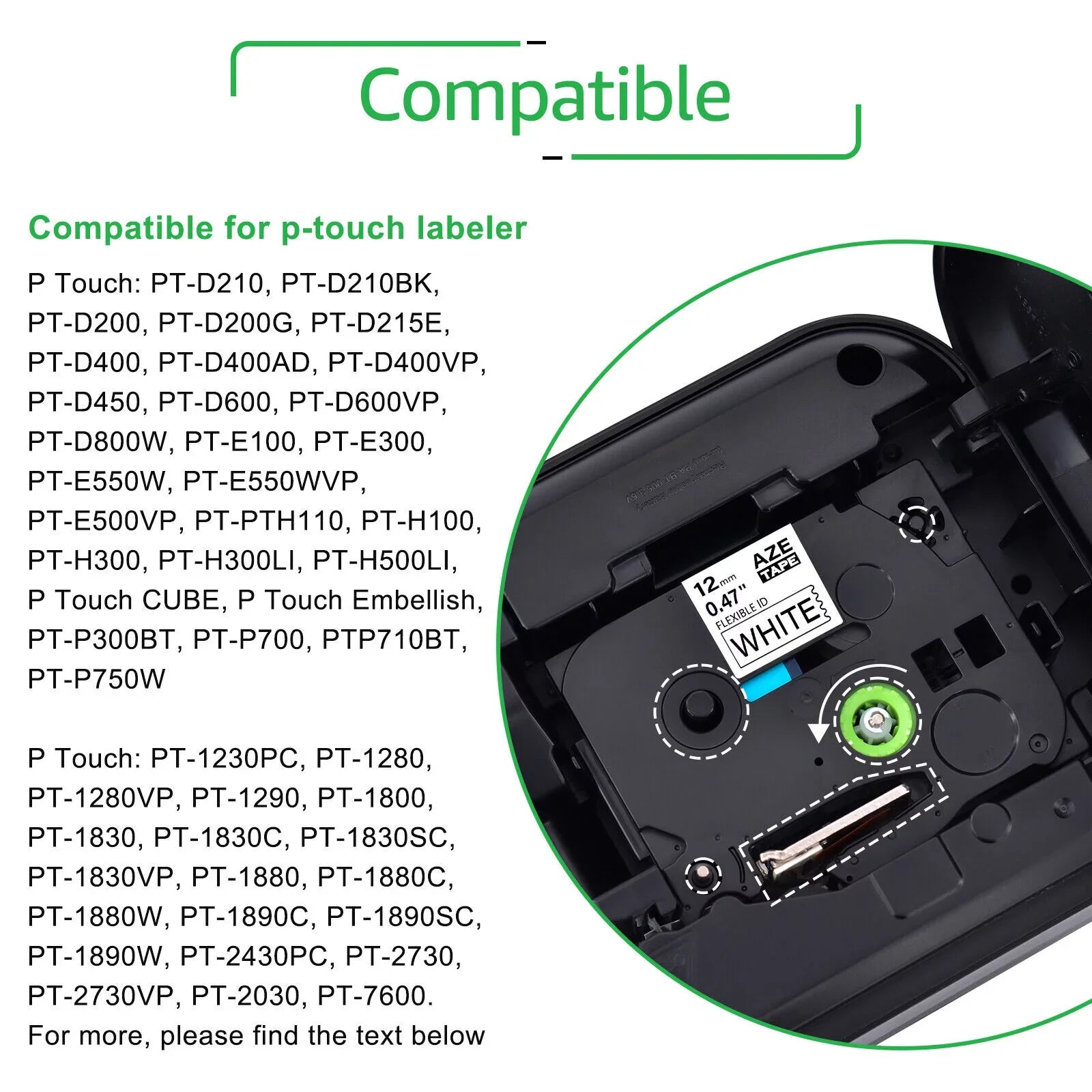 GREENCYCLE 50PK Compatible for Brother P-touch 12mm x 8m Black on Ivory TZ TZe TZ-FX231 TZe-FX231 TZe-231 TZ-231 Flexible ID Cable Wire Label Tape