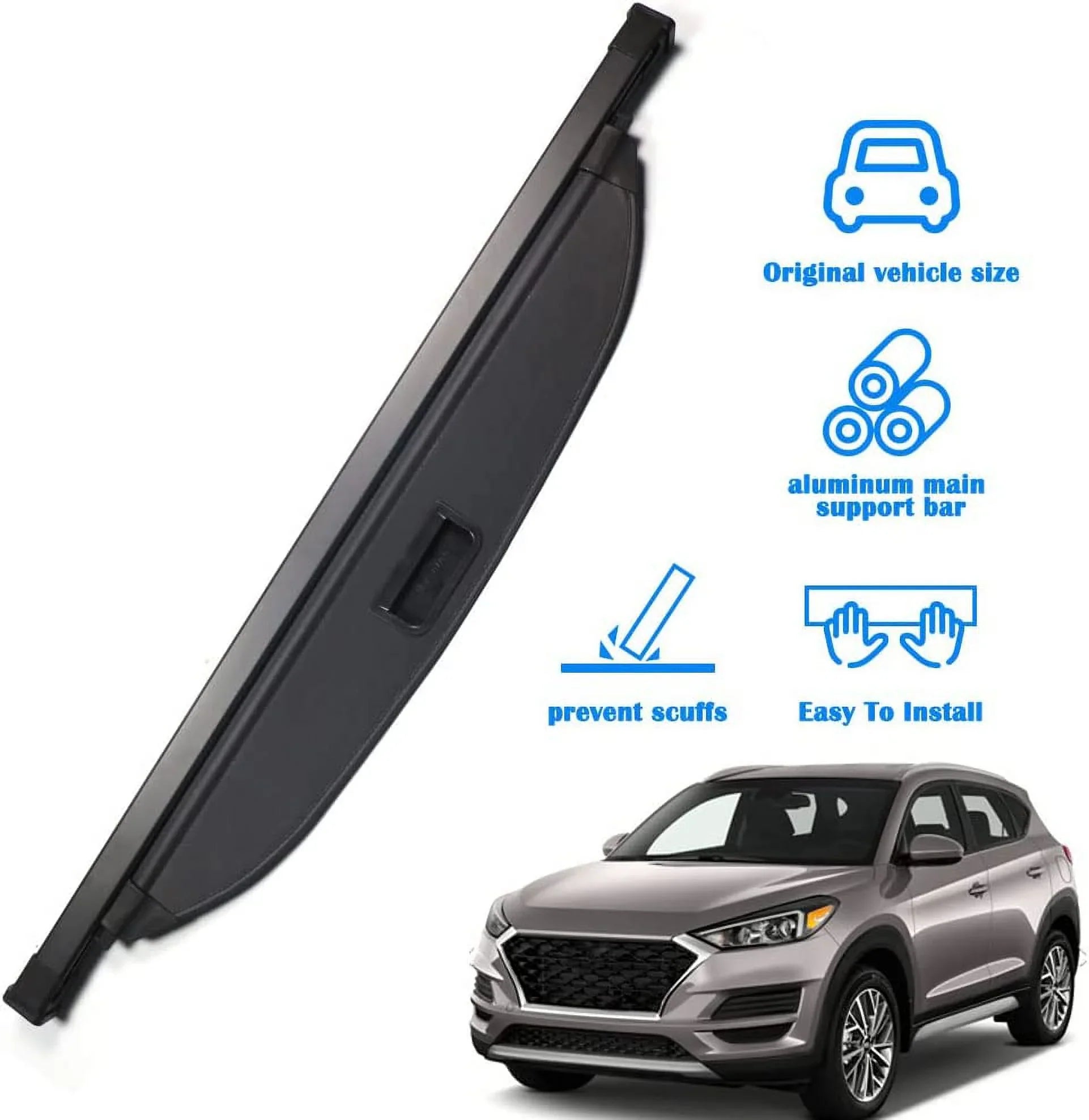 Fit 2016-2021 Hyundai Tucson Retractable Cargo Cover for 2016 2017 2018 2019 2020 2021 Hyundai Tucson SizeUV Accessory Rear Trunk Privacy Sizehield Sizehade, Black