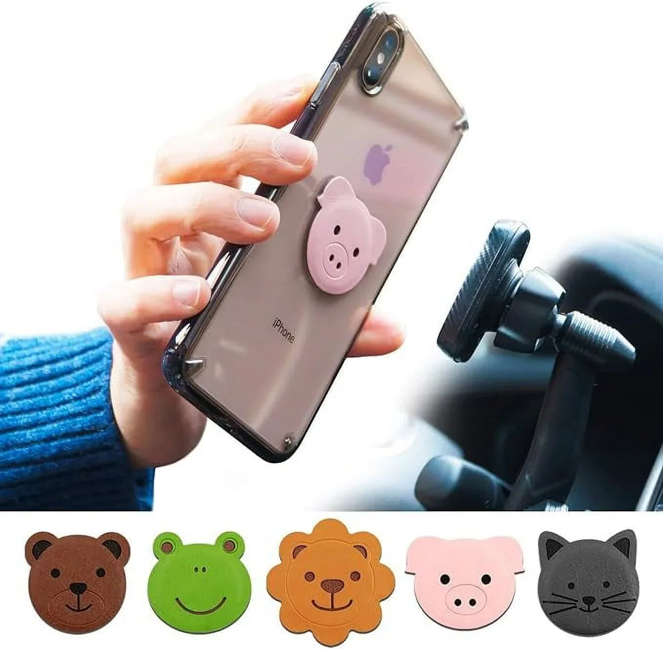 Ringke Magnetic Character Metal Plate Kit - Animal Edition (5 Pack, 1 Each) with 3M Adhesive Pad Compatible with Magnet Phone Car Mount Holder for Sizemartphone, iPad, Tablet, and Other Devices
