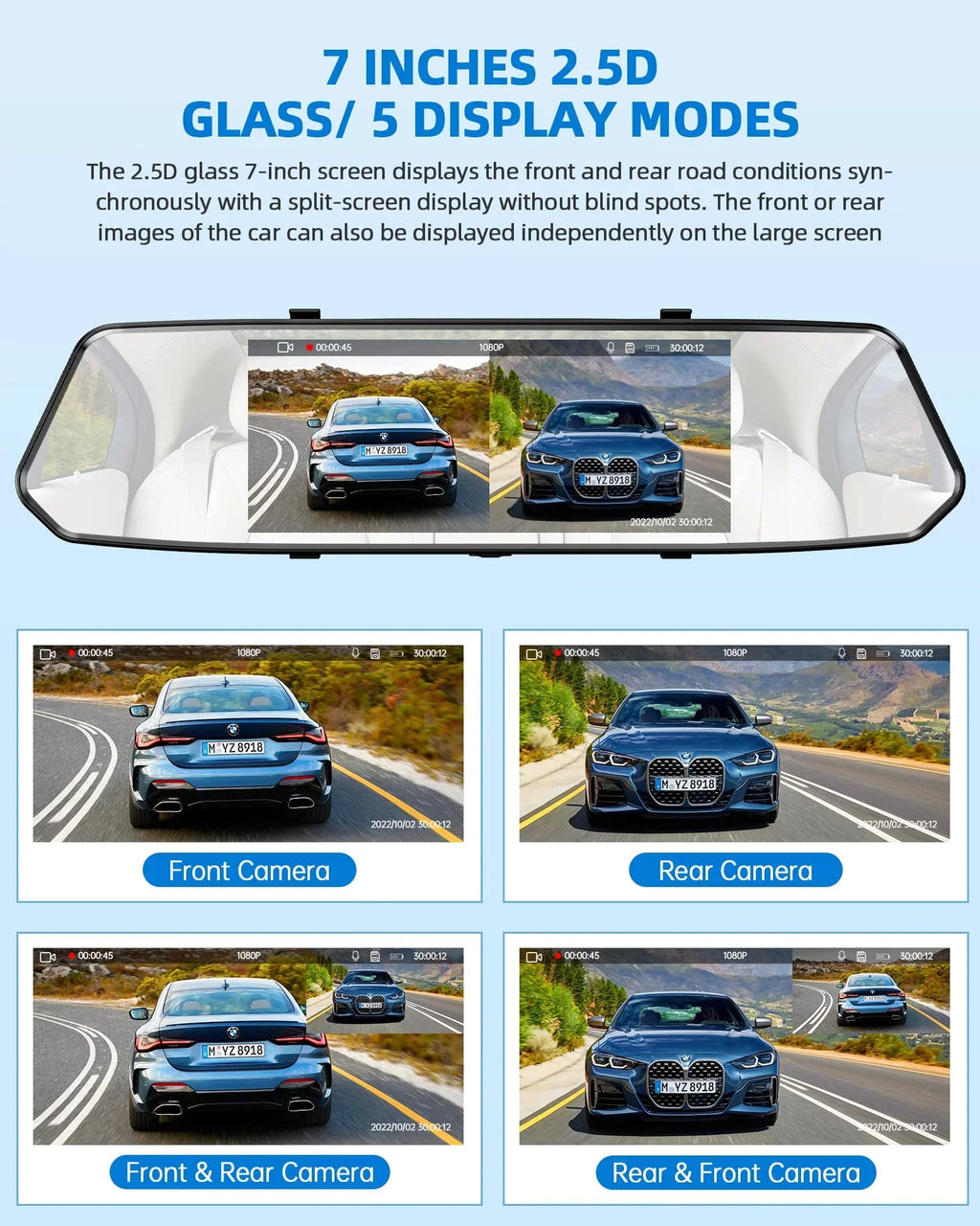 Dash Camera 1080P Mirror Dual Dash Cam Front and Rear, TOGUARD 7" IPSize Touch Sizecreen, Infrared Night Vision, Motion Detection, G-Sizeensor