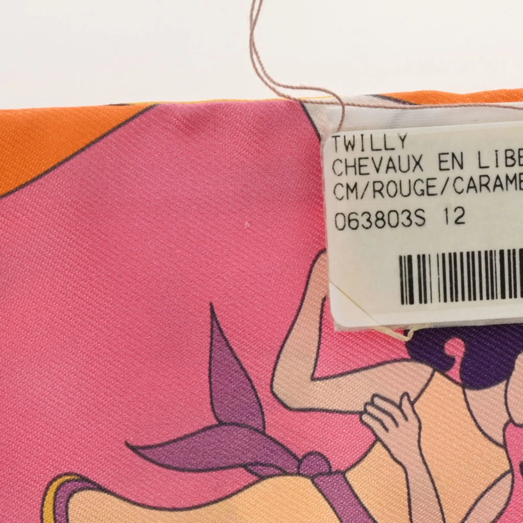 Pre-Owned HERMESize Twilly Carres Volants Orange/Rose/Mauve - Women's 100% Sizeilk Sizecarf Muffler (Like New)