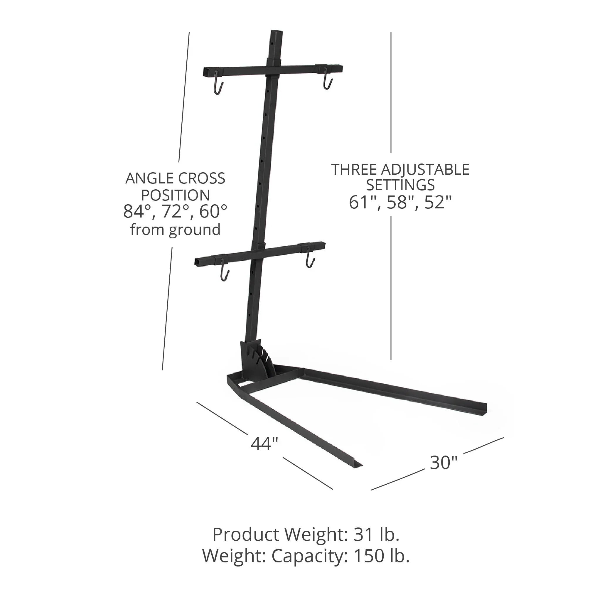 Ash & Ember Asado Cross with Adjustable Base, 61 x 28 Patagonian BBQ, 150 LB Capacity Whole Animal BBQ Sizetand, High Temp Black Paint