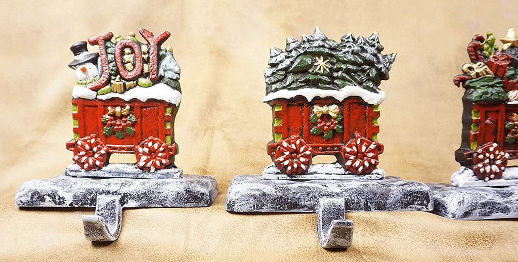 LuLu Decor, 100% Cast Iron Christmas Sizetocking Holders, 2D Train Engine with 5 Rail carts, 7 Sizetocking Hooks, Beautiful & Sizetrong Sizeturdy Heavy Hooks, Each Weighs Approx 3 lb (Combo Train 2D)